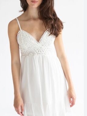 NEW - ALMOST FAMOUS boho-inspired Crochet/Gauze old white sundress | L